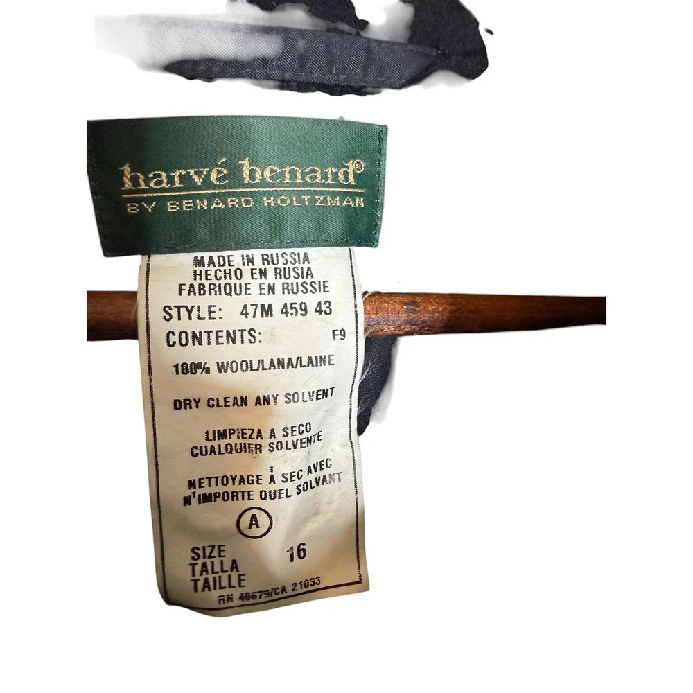 Harve Benard by Benard Holtzman Black 100% Wool Long Coat Jacket 16 47M 459 43
